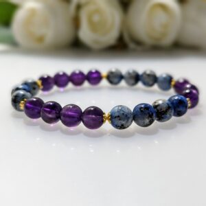 Women's Bracelet, Beaded Stretch Bracelet, Crystal Charm, Amethyst, K2 jasper, Waist Size 17cm, gold coated sterling silver, elastic strings, handmade in Australia, for her, unique gift for daughters, birthday gift, gift for anniversary, decorations, I love you forever, sentimental gift, exquisite jewellery gift, boxed gift, graduation gift, new chapter gift, wish comes true, you are the best, niece gift, gift for grandma, gift for sister, gift ideas, express delivery