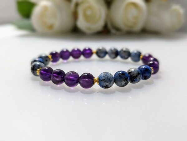 Women's Bracelet, Beaded Stretch Bracelet, Crystal Charm, Amethyst, K2 jasper, Waist Size 17cm, gold coated sterling silver, elastic strings, handmade in Australia, for her, unique gift for daughters, birthday gift, gift for anniversary, decorations, I love you forever, sentimental gift, exquisite jewellery gift, boxed gift, graduation gift, new chapter gift, wish comes true, you are the best, niece gift, gift for grandma, gift for sister, gift ideas, express delivery