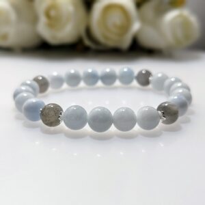 Women's Bracelet, Beaded Stretch Bracelet, Crystal Charm , Aquamarine, Blue Moonstone, Waist Size 17cm, sterling silver, elastic string, handmade in Australia, for her, unique gift for daughters, birthday gift, gift for anniversary, decorations, I love you forever, sentimental gift, exquisite jewellery gift, boxed gift, graduation gift, new chapter gift, wish comes true, you are the best, niece gift, gift for grandma, gift for sister, gift ideas, express delivery