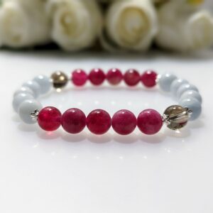 Women's Bracelet, beaded stretch bracelet, Crystal Charm, watermelon chalcedony, aquamarine, smoky quartz, sterling silver, waist size 17cm, elastic string, handmade in Australia, for her, unique gift for daughters, birthday gift, gift for anniversary, decorations, I love you forever, sentimental gift, exquisite jewellery gift, boxed gift, graduation gift, new chapter gift, wish comes true, you are the best, niece gift, gift for grandma, gift for sister, gift ideas, express delivery