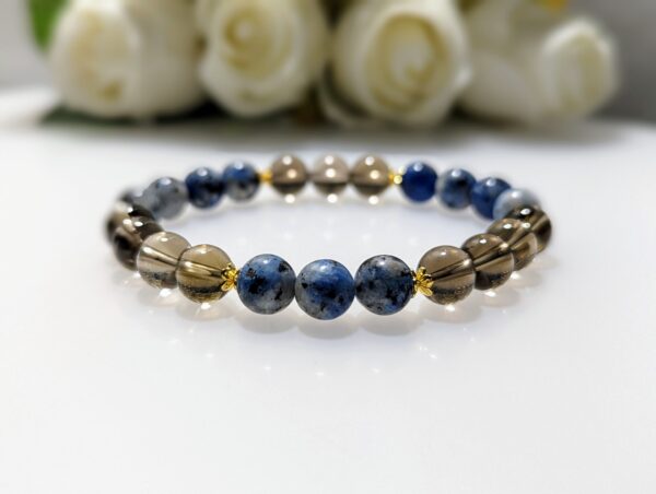 Women's Bracelet, Beaded Stretch Bracelet, Crystal Charm, K2 Jasper, Smoky Quartz, Waist Size 17cm, gold coated sterling silver, elastic string, handmade in Australia, for her, unique gift for daughters, birthday gift, gift for anniversary, decorations, I love you forever, sentimental gift, exquisite jewellery gift, boxed gift, graduation gift, new chapter gift, wish comes true, you are the best, niece gift, gift for grandma, gift for sister, gift ideas, express delivery