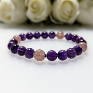 Women's Bracelet, Crystal Charm, beaded stretch bracelet, amethyst, strawberry quartz, sterling silver, elastic string, waist size 17cm, handmade in Australia, for her, unique gift for daughters, birthday gift, gift for anniversary, decorations, I love you forever, sentimental gift, exquisite jewellery gift, boxed gift, graduation gift, new chapter gift, wish comes true, you are the best, niece gift, gift for grandma, gift for sister, gift ideas, express delivery