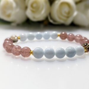 Women's Bracelet, Beaded Stretch Bracelet, Crystal Charm, Aquamarine, Strawberry Quartz, smoky quartz, Waist Size 17cm, gold coated sterling silver, elastic string, handmade in Australia, for her, unique gift for daughters, birthday gift, gift for anniversary, decorations, I love you forever, sentimental gift, exquisite jewellery gift, boxed gift, graduation gift, new chapter gift, wish comes true, you are the best, niece gift, gift for grandma, gift for sister, gift ideas, express delivery