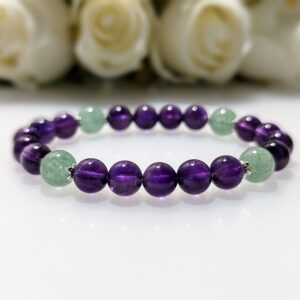 Women's Bracelet, Beaded Stretch Bracelet, Crystal Charm, Amethyst, Green Strawberry Quartz, Waist Size 17cm, sterling silver, elastic string, handmade in Australia, for her, unique gift for daughters, birthday gift, gift for anniversary, decorations, I love you forever, sentimental gift, exquisite jewellery gift, boxed gift, graduation gift, new chapter gift, wish comes true, you are the best, niece gift, gift for grandma, gift for sister, gift ideas, express delivery