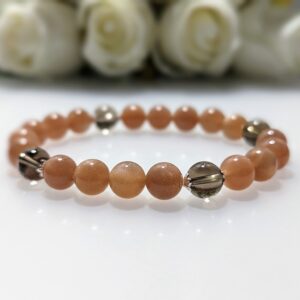 Women's Bracelet, beaded stretch bracelet, Crystal Charm, peach moonstone, smoky quartz, sterling silver, elastic string, handmade in Australia, for her, unique gift for daughters, birthday gift, gift for anniversary, decorations, I love you forever, sentimental gift, exquisite jewellery gift, boxed gift, graduation gift, new chapter gift, wish comes true, you are the best, niece gift, gift for grandma, gift for sister, gift ideas, express delivery
