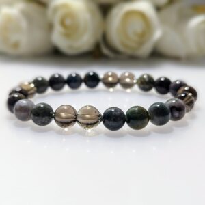 Women's Bracelet, beaded stretch bracelet, Crystal Charm, Indian Agate, Smoky quartz, sterling silver, waist size 17cm, elastic string, handmade in Australia, for her, unique gift for daughters, birthday gift, gift for anniversary, decorations, I love you forever, sentimental gift, exquisite jewellery gift, boxed gift, graduation gift, new chapter gift, wish comes true, you are the best, niece gift, gift for grandma, gift for sister, gift ideas, express delivery