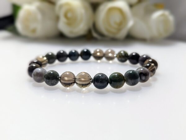 Women's Bracelet, beaded stretch bracelet, Crystal Charm, Indian Agate, Smoky quartz, sterling silver, waist size 17cm, elastic string, handmade in Australia, for her, unique gift for daughters, birthday gift, gift for anniversary, decorations, I love you forever, sentimental gift, exquisite jewellery gift, boxed gift, graduation gift, new chapter gift, wish comes true, you are the best, niece gift, gift for grandma, gift for sister, gift ideas, express delivery