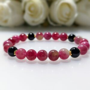 Women's Bracelet, Beaded Stretch Bracelet, Crystal Charm, Watermelon Chalcedony, Gold Sheen Obsidian, Waist Size 17cm, gold coated sterling silver, elastic string, handmade in Australia, for her, unique gift for daughters, birthday gift, gift for anniversary, decorations, I love you forever, sentimental gift, exquisite jewellery gift, boxed gift, graduation gift, new chapter gift, wish comes true, you are the best, niece gift, gift for grandma, gift for sister, gift ideas, express delivery