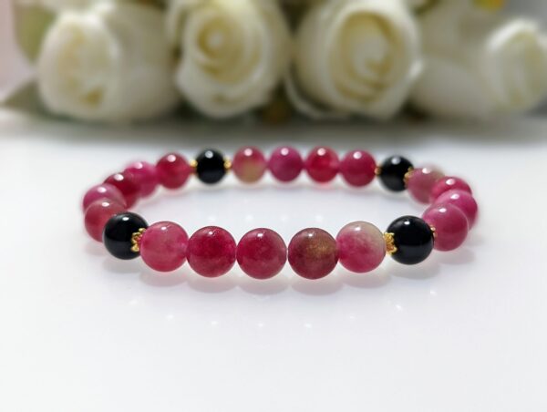 Women's Bracelet, Beaded Stretch Bracelet, Crystal Charm, Watermelon Chalcedony, Gold Sheen Obsidian, Waist Size 17cm, gold coated sterling silver, elastic string, handmade in Australia, for her, unique gift for daughters, birthday gift, gift for anniversary, decorations, I love you forever, sentimental gift, exquisite jewellery gift, boxed gift, graduation gift, new chapter gift, wish comes true, you are the best, niece gift, gift for grandma, gift for sister, gift ideas, express delivery