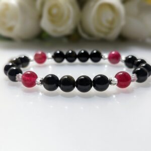 Women's Bracelet, beaded stretch bracelet, Crystal Charm, gold sheen obsidian, Chalcedony Watermelon, clear quartz, sterling silver, waist size 17cm, elastic string, handmade in Australia, for her, unique gift for daughters, birthday gift, gift for anniversary, decorations, I love you forever, sentimental gift, exquisite jewellery gift, boxed gift, graduation gift, new chapter gift, wish comes true, you are the best, niece gift, gift for grandma, gift for sister, gift ideas, express delivery