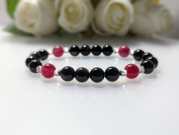 Women's Bracelet, beaded stretch bracelet, Crystal Charm, gold sheen obsidian, Chalcedony Watermelon, clear quartz, sterling silver, waist size 17cm, elastic string, handmade in Australia, for her, unique gift for daughters, birthday gift, gift for anniversary, decorations, I love you forever, sentimental gift, exquisite jewellery gift, boxed gift, graduation gift, new chapter gift, wish comes true, you are the best, niece gift, gift for grandma, gift for sister, gift ideas, express delivery