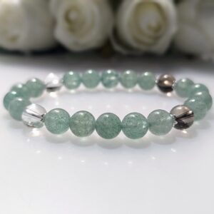 Women's bracelet, beaded stretch bracelet, crystal charm, Green Strawberry Quartz, Clear Quartz, Smoky Quartz, Waist Size 17cm, Sterling silver, elastic string, Handmade in Australia, for her, unique gift for daughters, birthday gift, gift for anniversary, decorations, I love you forever, sentimental gift, exquisite jewellery gift, boxed gift, graduation gift, new chapter gift, wish comes true, you are the best, niece gift, gift for grandma, gift for sister, gift ideas, express delivery