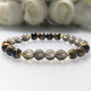 Women's Bracelet, beaded stretch bracelet, Crystal Charm, smoky quartz, tiger's eye, gold coated sterling silver, waist size 17cm, elastic string, handmade in Australia, for her, unique gift for daughters, birthday gift, gift for anniversary, decorations, I love you forever, sentimental gift, exquisite jewellery gift, boxed gift, graduation gift, new chapter gift, wish comes true, you are the best, niece gift, gift for grandma, gift for sister, gift ideas, express delivery