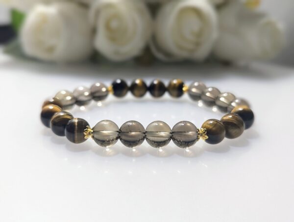 Women's Bracelet, beaded stretch bracelet, Crystal Charm, smoky quartz, tiger's eye, gold coated sterling silver, waist size 17cm, elastic string, handmade in Australia, for her, unique gift for daughters, birthday gift, gift for anniversary, decorations, I love you forever, sentimental gift, exquisite jewellery gift, boxed gift, graduation gift, new chapter gift, wish comes true, you are the best, niece gift, gift for grandma, gift for sister, gift ideas, express delivery