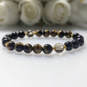 Women's Bracelet, beaded stretch bracelet, Crystal Charm, tiger's eye, gold sheen obsidian, smoky quartz, gold coated sterling silver, waist size 17cm, elastic string, handmade in Australia, for her, unique gift for daughters, birthday gift, gift for anniversary, decorations, I love you forever, sentimental gift, exquisite jewellery gift, boxed gift, graduation gift, new chapter gift, wish comes true, you are the best, niece gift, gift for grandma, gift for sister, gift ideas, express delivery