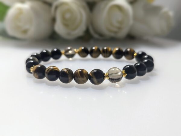 Women's Bracelet, beaded stretch bracelet, Crystal Charm, tiger's eye, gold sheen obsidian, smoky quartz, gold coated sterling silver, waist size 17cm, elastic string, handmade in Australia, for her, unique gift for daughters, birthday gift, gift for anniversary, decorations, I love you forever, sentimental gift, exquisite jewellery gift, boxed gift, graduation gift, new chapter gift, wish comes true, you are the best, niece gift, gift for grandma, gift for sister, gift ideas, express delivery